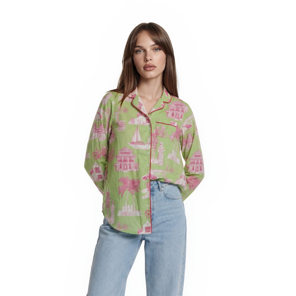 New Katie Kime Nightshirt Women's Size Medium Green Pink Toile Cotton‎ Modal